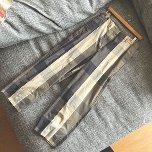 Theory check pants silk cotton blend tan / brown checkered